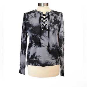 Mudd Tie-Dye Sweatshirt Lace Up Women's Size Small Black and Grey Soft Pullover